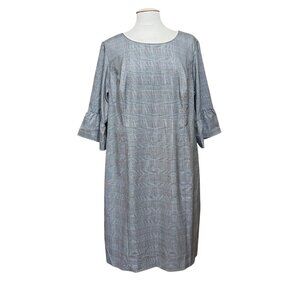 Talbots Womens Houndstooth Plaid Dress Bell Sleeves Black White Midi‎ Career 16W